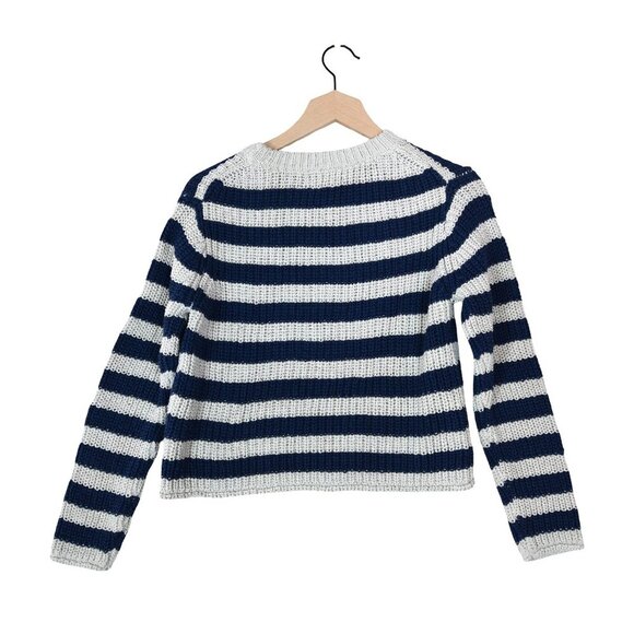 Velvet Striped Sweater XS Fisherman Coastal Heavy Knit French Minimalist - Picture 3 of 8